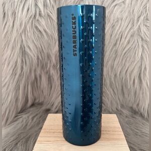 Starbucks Blue Tumbler Stainless Steel with textured dots. No Lid.